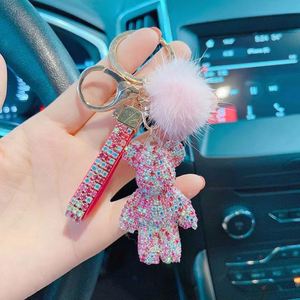 New Style Luxury Designer Rhinestone Teddy Bear <b>Key</b> Chain <b>Key</b> <b>Ring</b> Wristlet Fur Keychain - Product Image 2