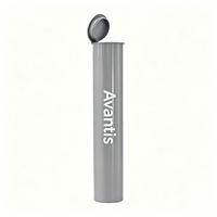 Tube en plastique gris de 116 mm avec couvercle à rabat CR, logo et étiquette personnalisés, format king size pour emballage de papier à rouler de 109 mm