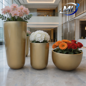 Maceta Redonda Dorada de Fibra de Vidrio para Centro Comercial, Maceta Duradera para Decoración de Jardín y Hogar - Product Image 6