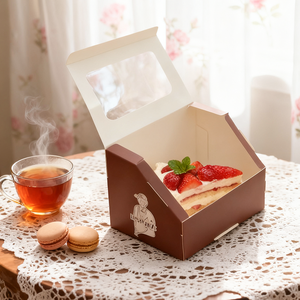 Venta al por mayor exclusiva patrones personalizados cuadrados tiramisú rebanadas de pastel para <span class=keywords><strong>la</strong></span> recepción del cliente varias ocasiones cajas de pastel con ventana - Product Image 1