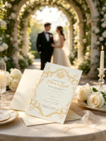 Kit d'invitation de mariage de luxe en typographie, estampage à chaud, logo personnalisé, cartes en papier de coton durable, écologiques, élégantes et assorties