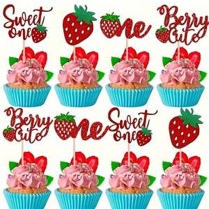 8 Adornos Rojos de Fresa para <span class=keywords><strong>Pastel</strong></span> de Primer <span class=keywords><strong>Cumpleaños</strong></span>, Decoraciones para <span class=keywords><strong>Pastel</strong></span> de <span class=keywords><strong>Cumpleaños</strong></span> Infantil, Primer <span class=keywords><strong>Cumpleaños</strong></span> de Niña, Decoraciones para <span class=keywords><strong>Pastel</strong></span> de Baby Shower - Product Image 1