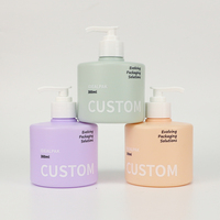 Flacon de shampooing en plastique PE rond de 300 ml, toucher doux et luxueux, logo personnalisé, pompe biodégradable pour crème pour le visage, lotion, emballage cosmétique