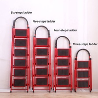Échelle escamotable en acier au design moderne pour hôtel, 12 marches, tabouret d'escalier rouge, échelle télescopique pliable pour la maison, charge maximale 150 kg