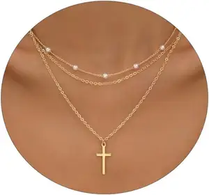 Collana da donna con collana in oro placcato 18K da donna in argento 925 Sterling di qualità a tre strati