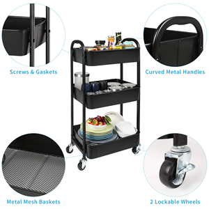 Chariot de rangement roulant à 3 niveaux avec 4 roues verrouillables, chariot utilitaire organisateur pour cuisine et salle de bain, vente en gros, OEM accepté - Product Image 3