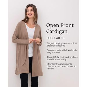 Cardigan ouvert sur le devant pour femme, manches longues, léger, en viscose de bambou, veste décontractée avec poches - Product Image 3