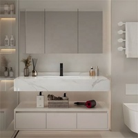 Meuble-lavabo mural moderne personnalisé de luxe au prix d'usine Meuble-lavabo avec ardoise de roche Miroir intelligent supérieur