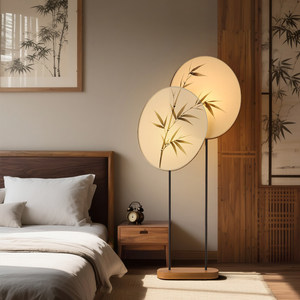Lampe de sol en tissu à feuilles de bambou orientales, commande tactile, source de lumière à économie d'énergie, pour décoration de salon et de salle de thé - Product Image 3