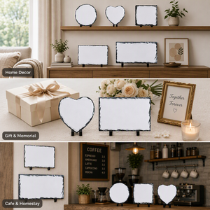 Grande <span class=keywords><strong>plaque</strong></span> rectangulaire en <span class=keywords><strong>ardoise</strong></span> vierge pour sublimation, impression d'images, gravure DIY, transfert photo, support de présentation sur chevalet en pierre - Product Image 4