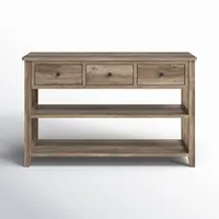 Table console de salon en bois traditionnelle de 47 pouces (3 tiroirs + 2 étagères ouvertes) Durable et écologique