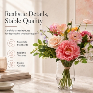 Arrangement <span class=keywords><strong>de</strong></span> pivoines et <span class=keywords><strong>de</strong></span> ranuncules artificielles roses <span class=keywords><strong>de</strong></span> qualité supérieure dans un vase en verre avec eau artificielle <span class=keywords><strong>pour</strong></span> la décoration <span class=keywords><strong>de</strong></span> table moderne à la maison - Product Image 3