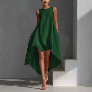 Robe midi décontractée sans manches en lin mélangé pour femme, coupe trapèze, ourlet asymétrique, grande taille, idéale pour les vacances, compatible Dropshipping Shopify - Product Image 2