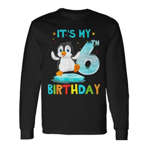 T-shirt d'anniversaire Penguin pour enfants de 6 ans, à manches longues, pour le 6e anniversaire - Product Image 2
