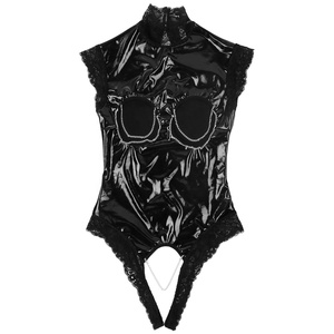 ホットセールワンピースハイネックオープンブレストクロッチレスレースセクシーレザーPVCランジェリー - Product Image 3