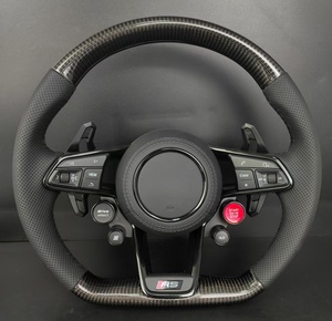 Cuero de Fibra de Carbono para Volante, Botón de Encendido/Apagado, Selector de Conducción para <span class=keywords><strong>Audi</strong></span> A3/A4/A6 RS/S/A Series, Completamente Perforado - Product Image 1
