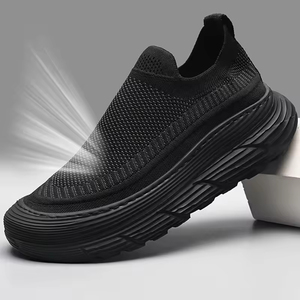 Chaussures de course noires unies pour hommes, à enfiler, en maille respirante, à bout rond, avec semelle extérieure en caoutchouc et semelle intermédiaire en EVA, pour toutes les saisons - Product Image 6