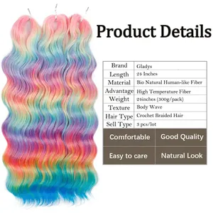 Extensiones de Cabello Sintético Ondulado ANNA de 24 Pulgadas, Cabello Rizado con Ondas Profundas, Color Arcoíris Degradado, para Trenzas - Product Image 3