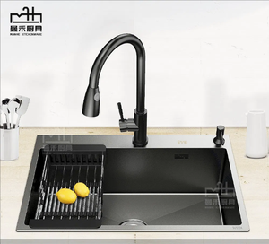 Bát đơn 16 Đo 304 đen Inox Bồn Rửa Nhà Bếp topmount undermount Nano chống trầy xước bề mặt chống ồn một - Product Image 2