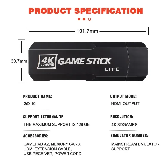 X2 Plus Retro Game Stick 128GB – Oltre 40.000 Giochi, HDMI 4K, 2 Controller Wireless, Plug-and-play