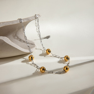 Collier à perles tendance en alliage de zinc, forme de boule, design géométrique, pour femmes, bijoux - Product Image 4