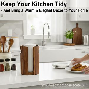 Solid Wood Round <b>Paper</b> Towel Holder Upright Rotating Storage For <b>Kitchen</b> Bathroom Table Use - Product Image 5
