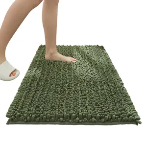 Chenille Bath Mat Plush Striped Floor Mats Hand Tufted Bath Rug with Non-Slip Backing Door Mat for Kitchen/Entryway