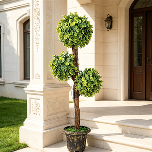 Pohon Topiary Boxwood Plastik Buatan Tiga Bola, Tanaman <span class=keywords><strong>Pot</strong></span> Spiral Luar Ruangan, Dekorasi Pernikahan, Thanksgiving, Paskah, Tahan UV - Product Image 2