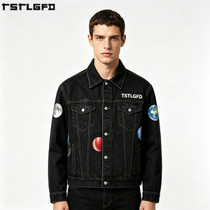 <b>Custom</b> Raw <b>Denim</b> <b>Jacket</b> Heavyweight Washed Black Planetary Pattern Men'S Outerwear Sets Clothing Manufacturers Bulk - Product Image 3