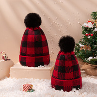 Gorro de Punto Grueso para Mamá e Hija/Hijo, Gorro de Esquí Cálido de Punto, Gorro de Punto con Estampado de Cuadros de Búfalo para Mamá e Hija