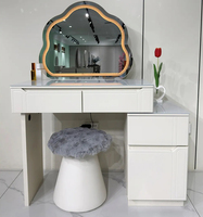 Ensemble coiffeuse blanc crème économique avec miroir éclairé, design moderne, rangement, table de maquillage en bois pour chambre, panneau d'hôtel