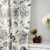 Tissu de rideau translucide 100 % polyester à motif floral pastoral et oiseaux, à passe-tringle, haute occultation, pour salon - Toutes saisons