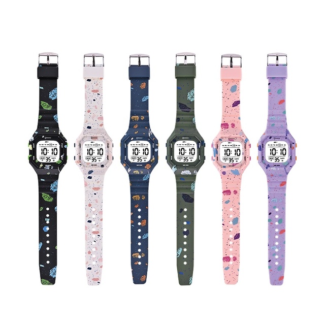 2026 Custom Logo Printed Cartoon Cute Colorful Waterproof Sports Featuring Alarm Japanese Digital Watch for Kids Student