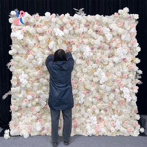 8*83D Silk Eco-Friendly Artificial <b>Pink</b> and White Rose Flower Background Wall for Outdoor Wedding Decoration - Product Image 1