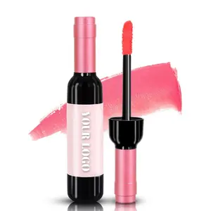 Lipstik Cair Matte Lip Gloss Botol Anggur Merah Tahan Lama Lip Glaze untuk Wanita Tahan Air Lip Tint Label Pribadi