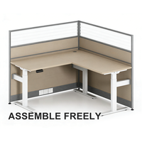 Poste de travail pour 3 personnes, poste de travail en open space, poste de travail en cubicle, bureau, mobilier de bureau, bureau réglable en hauteur