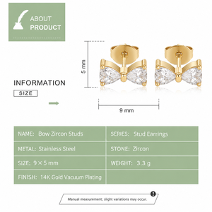 Pendientes de Acero Inoxidable con Baño de Oro de 14K y Circonita en Forma de Lazo, Diseño de Piedra Pequeña en Forma de Pera, Color Azul, Rosa y Transparente - Product Image 2
