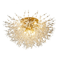 JACKSUN Magnifique Plafonnier Doré Style Floral pour Entrée, Moderne, Forme Pissenlit Feu d'Artifice, Lampe de Plafond en Cristal G9 pour Chambre