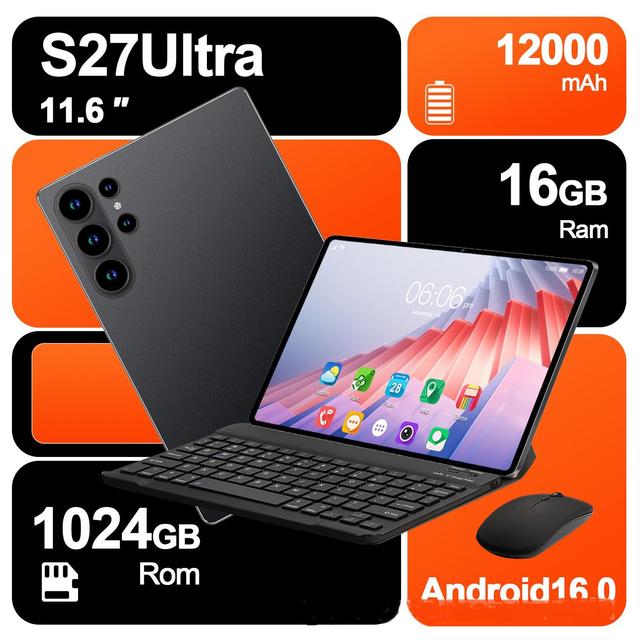 High Performance Big Screen 10.1 Inch S27 ultra Tablet 16G+1TB Android 15 Tablet Computer Tablet PC With Keyboard and Mouse