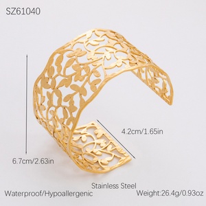Brazalete Vikingo Ancho de Acero Inoxidable Chapado en Oro de 18K para Mujer, Adorno Delicado para la Mano, No se Desvanece, Pulseras Modernas y a la Moda - Product Image 6