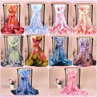 Lot de 10 foulards légers en polyester georgette à imprimé floral pour femme, 150 cm de long, élégants, lavage à la main uniquement