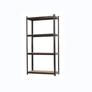 4 Lagen 100Kg/Laag Zwart Gepoedercoat Staal Fruit Groente Planken Supermarkt Rack Metalen Frame Houten Plank