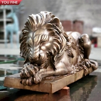 YOUFINE Escultura de León de Bronce Fundido, Estatua de León Recostado de Tamaño Real para Entrada de Mansión y Decoración de Jardín