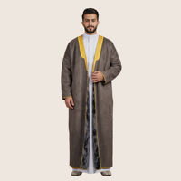 Mantel Musim Dingin Farwa Pria Berlapis Bulu Tebal Tahan Angin Hangat Bulu Imitasi Abaya Arab Bisht Thobe Muslim Mantel Luar untuk Cuaca Dingin