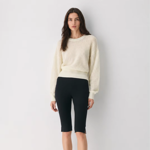 Pull en cachemire personnalisé pour <span class=keywords><strong>femme</strong></span>, couleur ivoire, doux et respirant, <span class=keywords><strong>maille</strong></span> ouverte, col rond, manches ballon amples, ourlet côtelé - Product Image 1