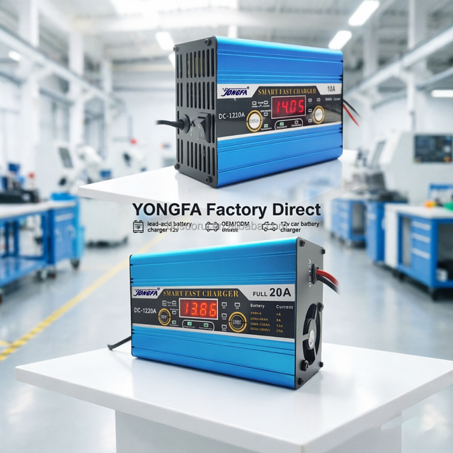 YONGFA DC Series 12V 10A-40A Three-Step Smart Battery Charger for Lead-Acid Batteries Fast Battery Charger with Digital Display