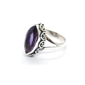 925 Sterling Silver Amethyst Ring Marquise Cut Bezel Setting Vintage Gemstone Jewelry Unisex Everyday Wear - Product Image 1