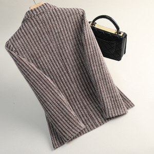 Womens Wool Blazer Autumn Winter 2025 Slim Fit Striped Double Button High End Business Suit With Pocket Cream Purple Color - Product Image 4