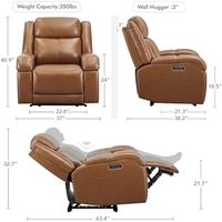 Fauteuil inclinable massant en cuir PU marron selle Watson Whitely pour adultes, avec appui-tête mural, ports de charge et structure en bois pour camping-car