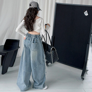 Pantalones vaqueros de pierna recta elegantes estilo coreano para primavera y otoño, nuevos pantalones holgados de pierna ancha a la moda con efecto lavado. - Product Image 4
